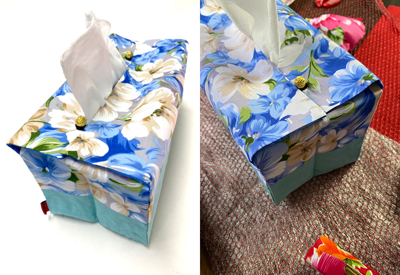 台灣花布 面紙盒套-水藍